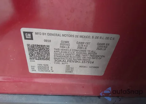 2019 GMC Terrain Slt z USA, uszkodzony, nr VIN 3GKALPEV3KL157914